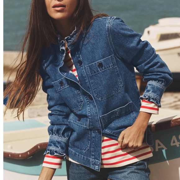 Boden Frill Detail Denim Jacket sz 14 woman’s - Picture 6 of 8